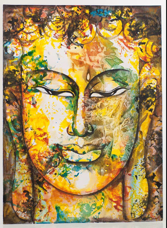 Peinture Bouddha Zen Népalais – Œuvre Unique Signée Par L’Artiste Pradeep