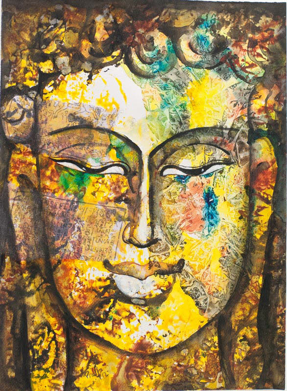 Peinture Bouddha Zen Népalais – Œuvre Unique Signée Par L’Artiste Pradeep