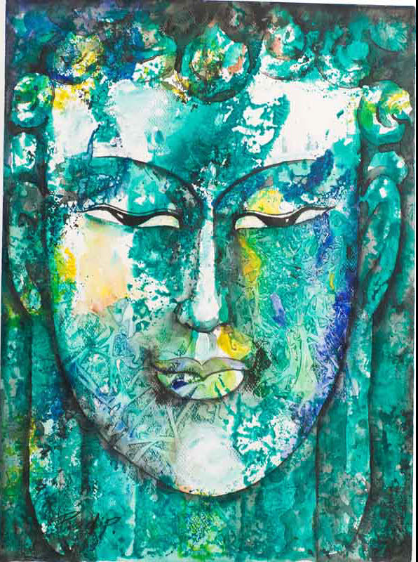 Peinture Bouddha Zen Népalais – Œuvre Unique Signée Par L’Artiste Pradeep