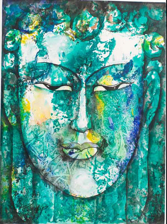 Peinture Bouddha Zen Népalais – Œuvre Unique Signée Par L’Artiste Pradeep
