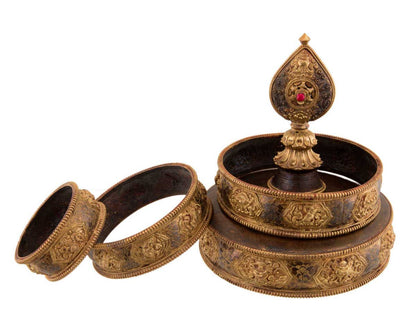 Mandala Tibétain À Offrande En Alliage De Cuivre Ciselé – Qualité Monastère
