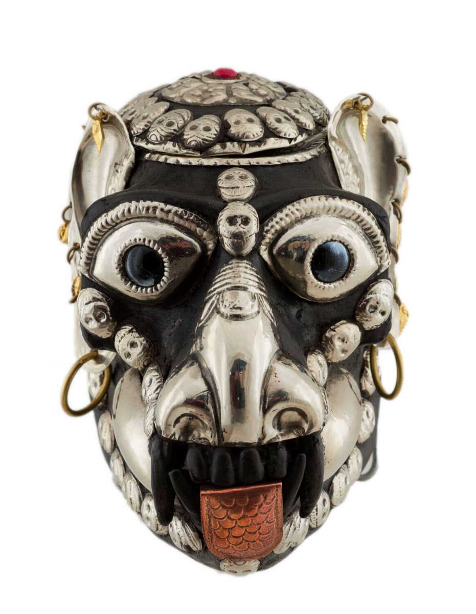 Crâne de Singe Kapala Bouddhiste en Résine et Métal – Objet Rituel Tibétain