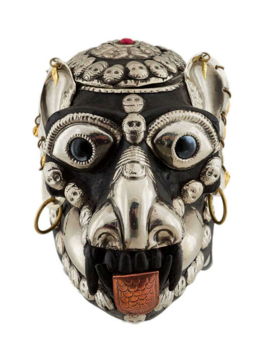 Crâne de Singe Kapala Bouddhiste en Résine et Métal – Objet Rituel Tibétain