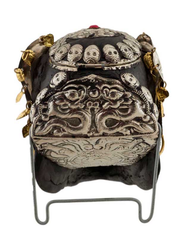 Crâne de Singe Kapala Bouddhiste en Résine et Métal – Objet Rituel Tibétain