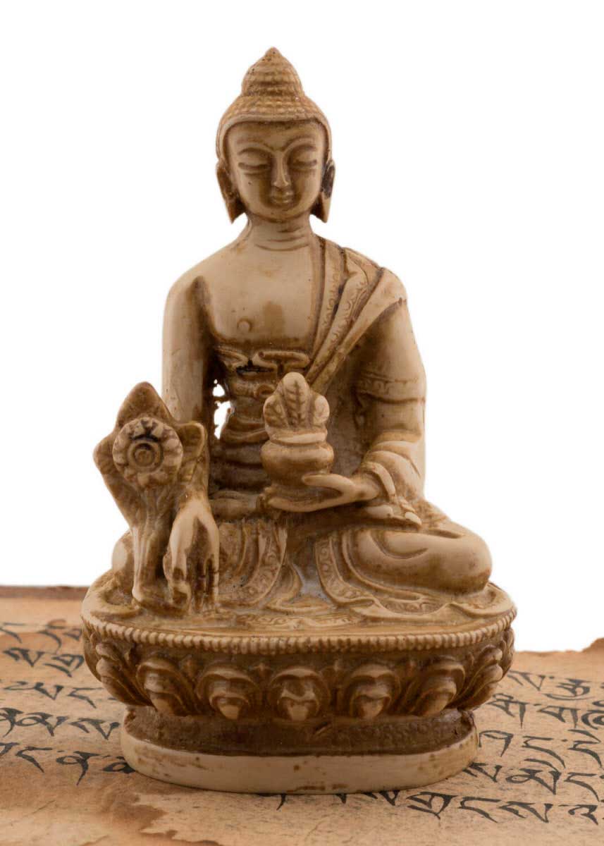 Statue Bouddha Médecine Bhaisajyaguru Varada Mudra – Résine artisanale du Népal 11 cm