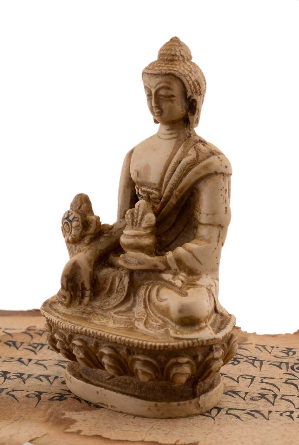 Statue Bouddha Médecine Bhaisajyaguru Varada Mudra – Résine artisanale du Népal 11 cm