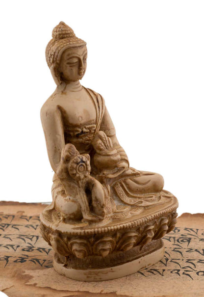 Statue Bouddha Médecine Bhaisajyaguru Varada Mudra – Résine artisanale du Népal 11 cm