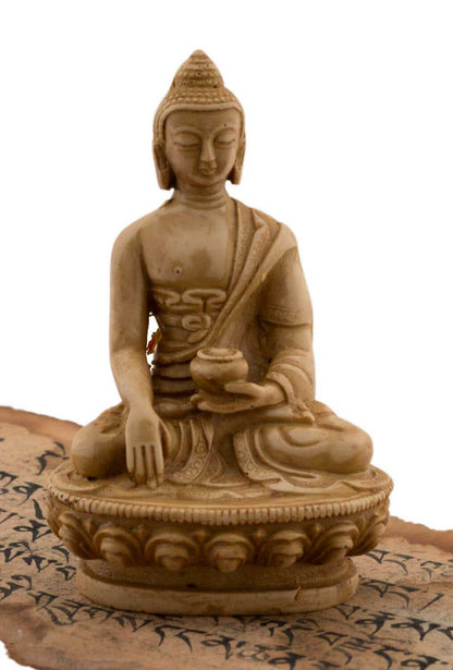 Statue Bouddha Shakyamuni 11,3 cm – Bhumisparsha Mudra en résine marron clair du Népal
