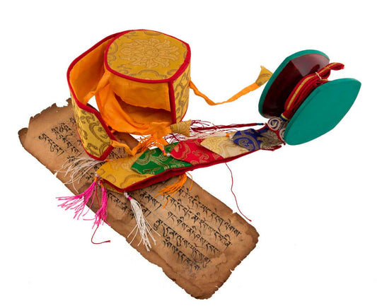 Damaru Tibétain – Tambourin Rituel du Chöd en Bois de l’Himalaya avec Étui