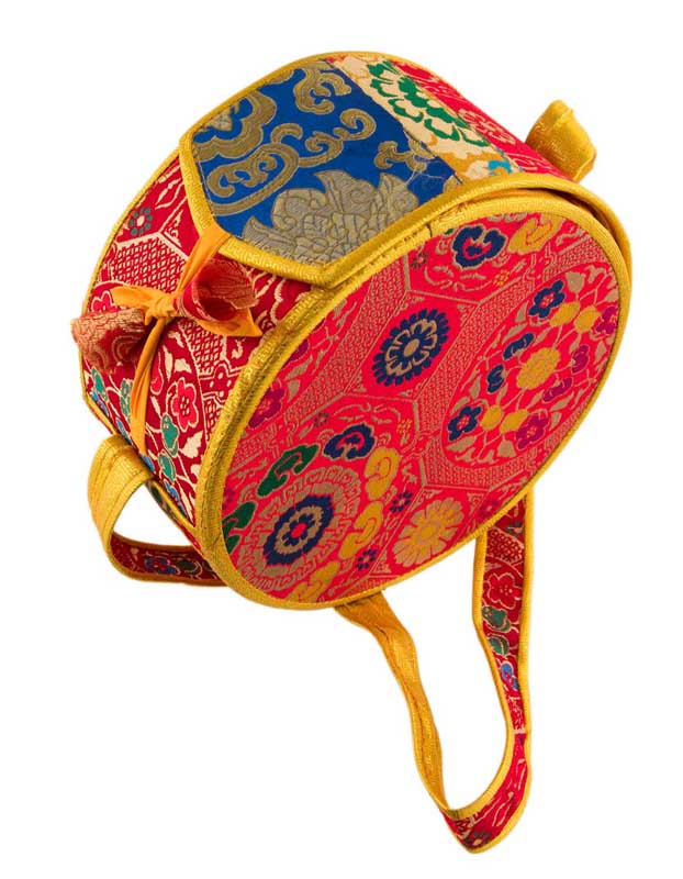 Grand Damaru Tibétain – Tambourin Rituel du Chöd en Bois de Santang (Acacia) avec Étui