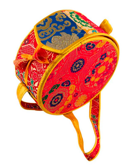Grand Damaru Tibétain – Tambourin Rituel du Chöd en Bois de Santang (Acacia) avec Étui