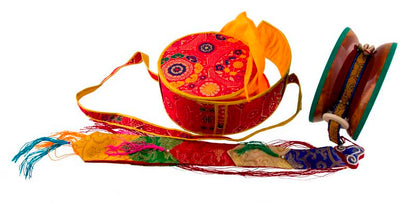 Grand Damaru Tibétain – Tambourin Rituel du Chöd en Bois de Santang (Acacia) avec Étui