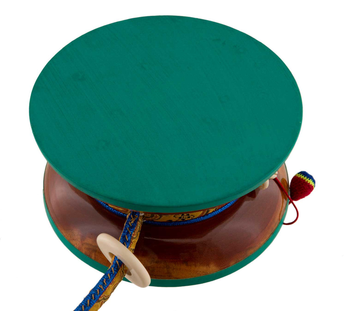 Grand Damaru Tibétain – Tambourin Rituel du Chöd en Bois de Santang (Acacia) avec Étui