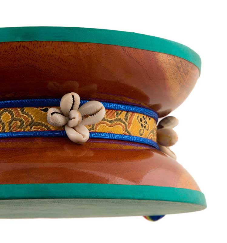 Grand Damaru Tibétain – Tambourin Rituel du Chöd en Bois de Santang (Acacia) avec Étui