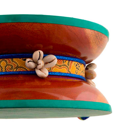 Grand Damaru Tibétain – Tambourin Rituel du Chöd en Bois de Santang (Acacia) avec Étui