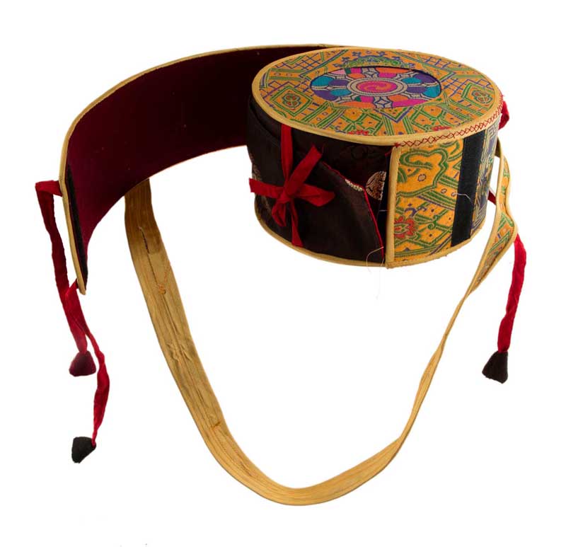 Grand Damaru Tibétain – Tambourin Rituel du Chöd en Bois de Santang (Acacia) avec Étui