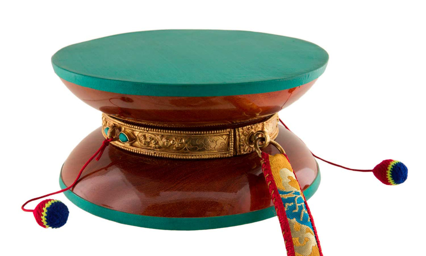 Grand Damaru Tibétain – Tambourin Rituel du Chöd en Bois de Santang (Acacia) avec Étui