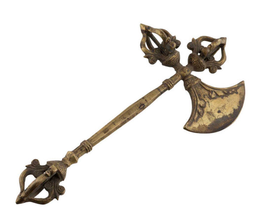 Parashu Drata Ancien en Laiton et Fer – Hache Rituelle Bouddhiste Symbolique