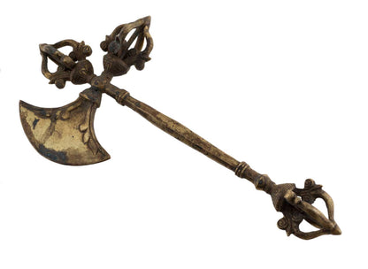 Parashu Drata Ancien en Laiton et Fer – Hache Rituelle Bouddhiste Symbolique