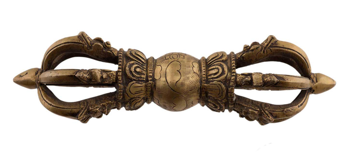 Grand Dorje Vajra Traditionnel En Laiton – Objet Rituel Bouddhiste Tibétain Du Népal