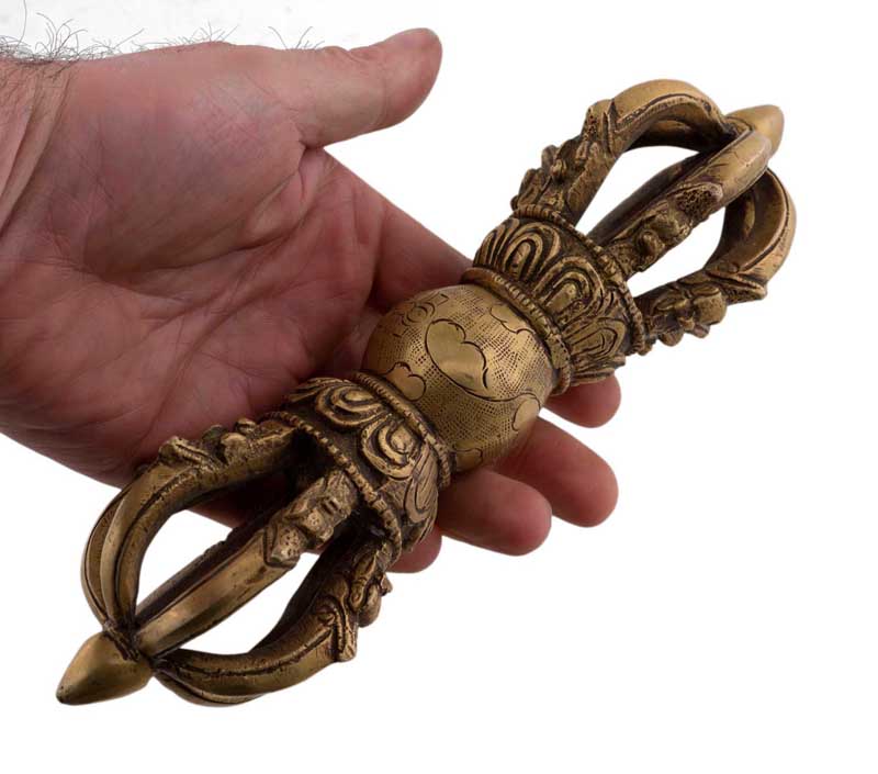 Grand Dorje Vajra Traditionnel En Laiton – Objet Rituel Bouddhiste Tibétain Du Népal