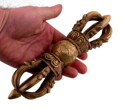 Grand Dorje Vajra Traditionnel En Laiton – Objet Rituel Bouddhiste Tibétain Du Népal