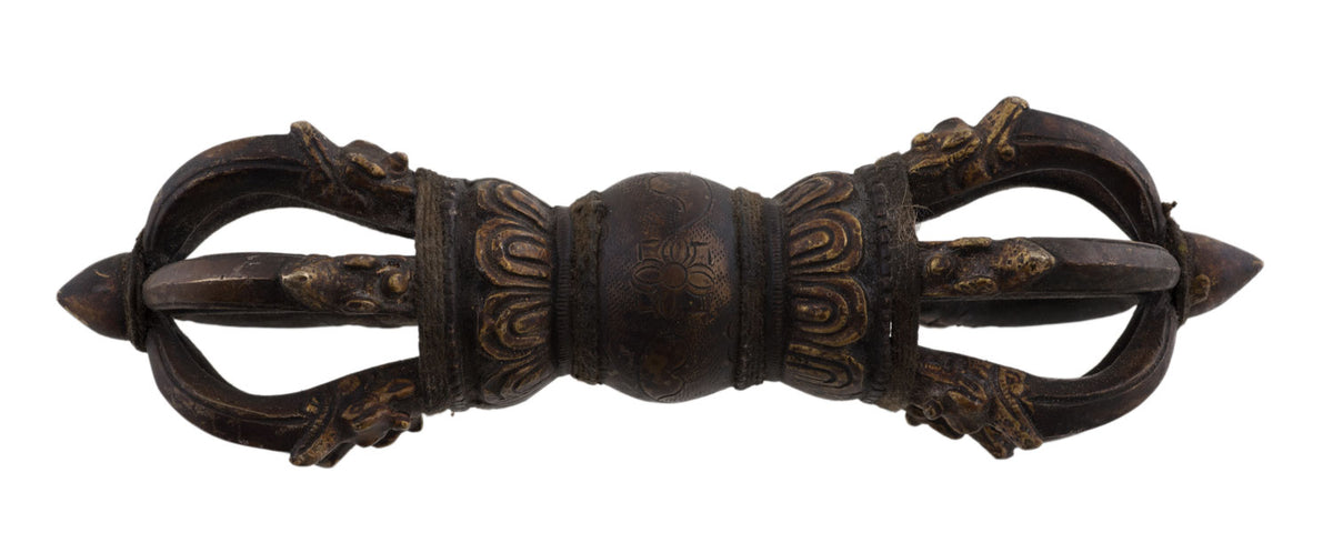 Grand Dorje Vajra Tibétain À 6 Branches En Laiton – Finition Antique – Objet Rituel Bouddhiste