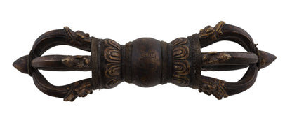 Grand Dorje Vajra Tibétain À 6 Branches En Laiton – Finition Antique – Objet Rituel Bouddhiste
