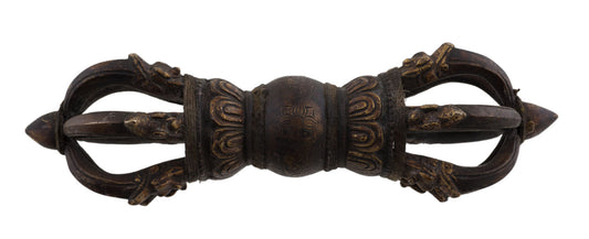Grand Dorje Vajra Tibétain À 6 Branches En Laiton – Finition Antique – Objet Rituel Bouddhiste