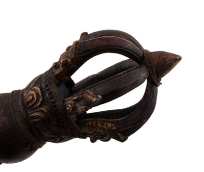 Grand Dorje Vajra Tibétain À 6 Branches En Laiton – Finition Antique – Objet Rituel Bouddhiste
