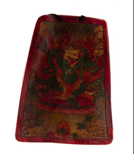 Tsakli Bouddhiste Gardien À Tête De Lion – Peinture Miniature Tibétaine Sur Os De Bovin
