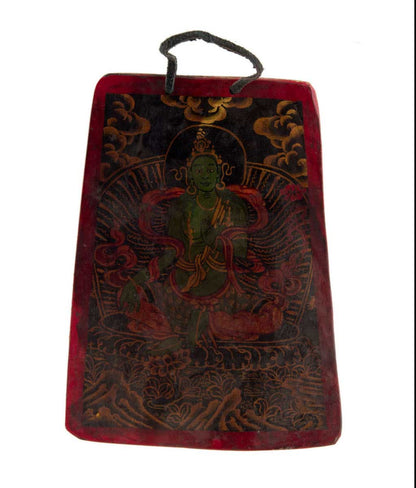 Tsakli Bouddhiste Tara Verte – Peinture Miniature Tibétaine Sur Os De Bovin
