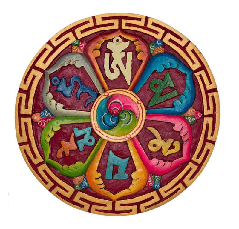 Mandala Om Mani Padme Hum en 3D en Bois – Sculpture Bouddhiste du Népal