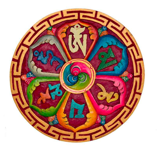 Mandala Om Mani Padme Hum en 3D en Bois – Sculpture Bouddhiste du Népal