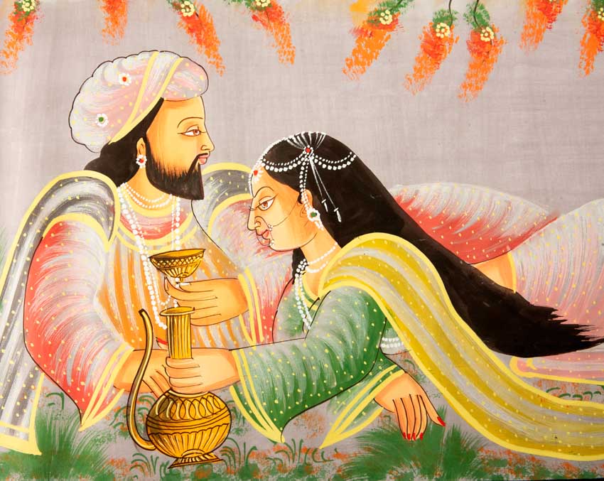 Peinture Moghole Miniature Indienne – Maharaja et Princesse