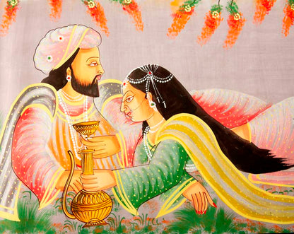 Peinture Moghole Miniature Indienne – Maharaja et Princesse