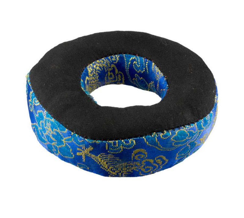 Coussin pour Bol Tibétain Chantant en Brocart Bleu Ø10cm – Artisanat du Népal