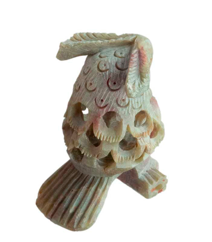 Figurine Chouette En Stéatite – Sculpture Artisanale D’Inde