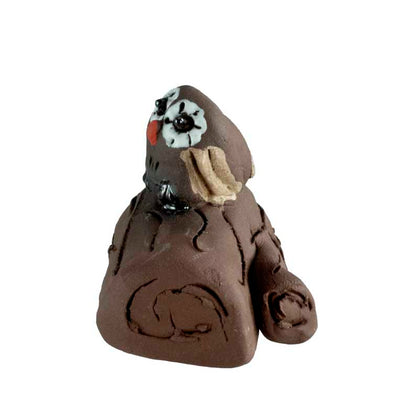 Figurine Chouette En Terre Cuite Sur Bûche – Artisanat De Pologne