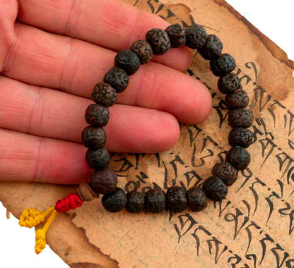 Bracelet Mala Tibétain En Graines De Rudraksha Polies – Ajustable Et Artisanal