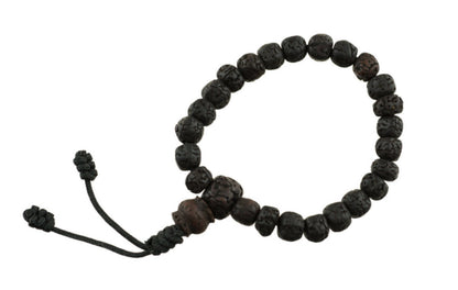 Bracelet Mala Tibétain En Graines De Rudraksha Foncées Polies – Ajustable Et Artisanal
