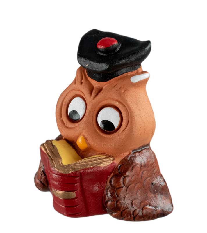 Figurine Chouette Étudiant En Terre Cuite – Artisanat Fait Main De Pologne