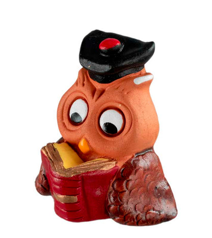 Figurine Chouette Étudiant En Terre Cuite – Artisanat Fait Main De Pologne