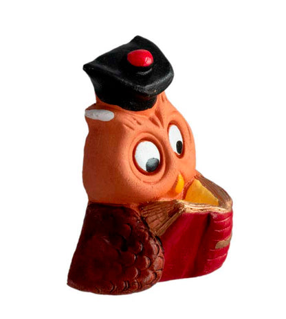 Figurine Chouette Étudiant En Terre Cuite – Artisanat Fait Main De Pologne