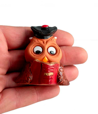 Figurine Chouette Étudiant En Terre Cuite – Artisanat Fait Main De Pologne