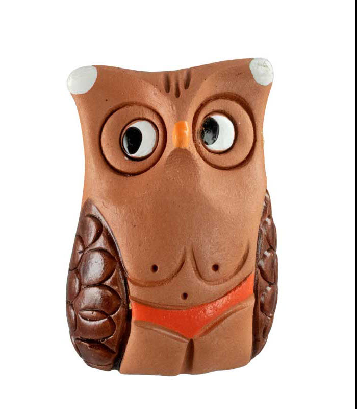 Figurine Chouette En Terre Cuite – Maillot De Bain Orange – Artisanat De Pologne
