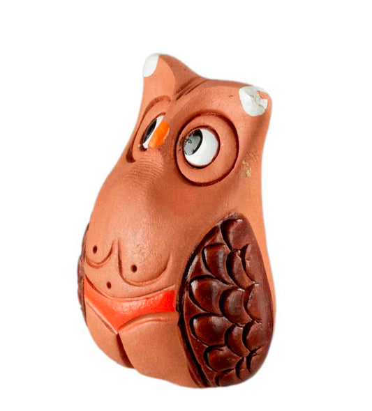Figurine Chouette En Terre Cuite – Maillot De Bain Orange – Artisanat De Pologne