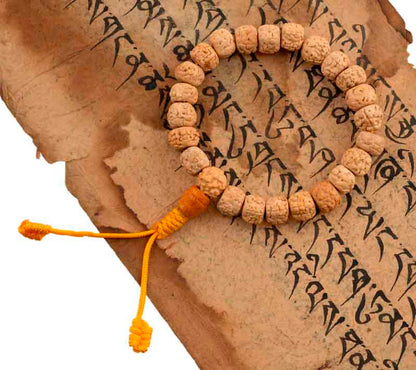 Bracelet Mala Tibétain En Graines De Rudraksha Blanches – Ajustable Et Artisanal