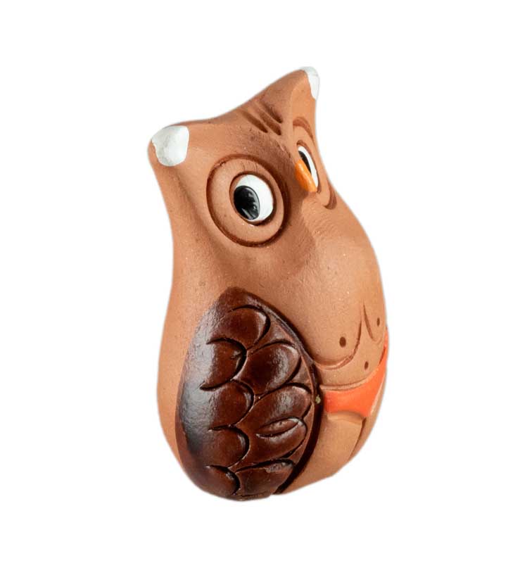 Figurine Chouette En Terre Cuite – Maillot De Bain Orange – Artisanat De Pologne