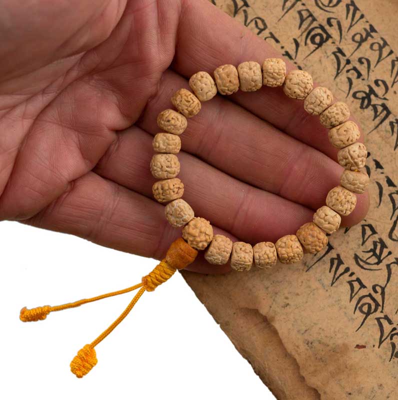 Bracelet Mala Tibétain En Graines De Rudraksha Blanches – Ajustable Et Artisanal
